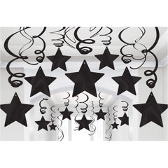 Black Shooting Star Metallic Swirl Decorations, 30-pcs