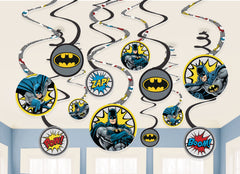 DC Justice League Batman Swirl Decorations, Black/Yellow, 10-inch, 12-pk