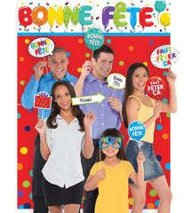 Bonne Fete Scene Setter with Photo Props, Red/Blue, 77-inch, 13-pk