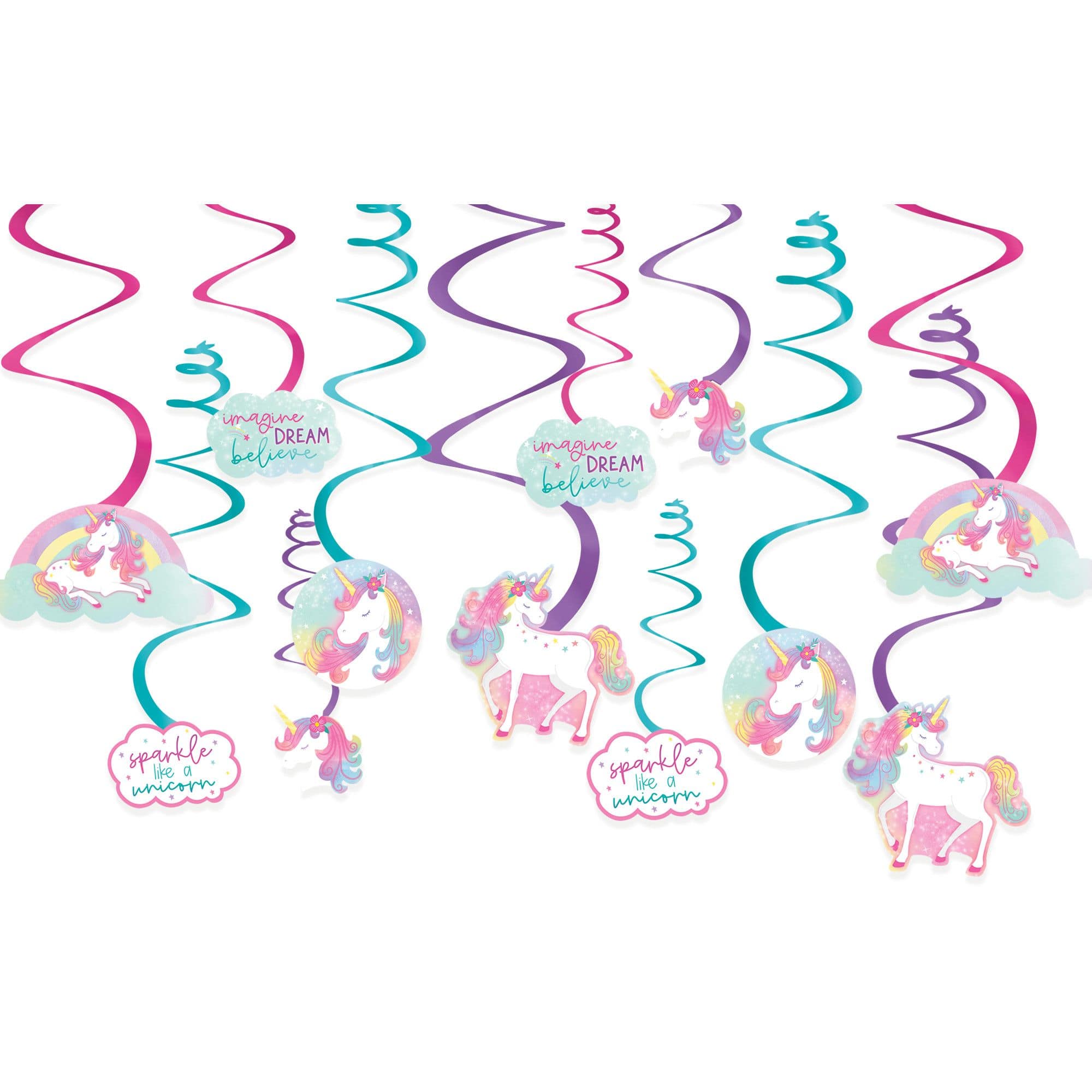 Unicorn Swirl Decorations, Pink/Blue, 10-inch, 12-pk