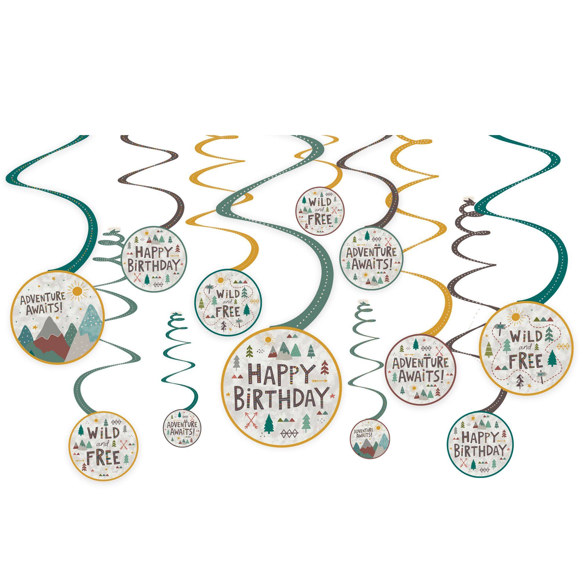 Wilderness Happy Birthday Swirl Hanging Decorations, 10 inch, 12-pk