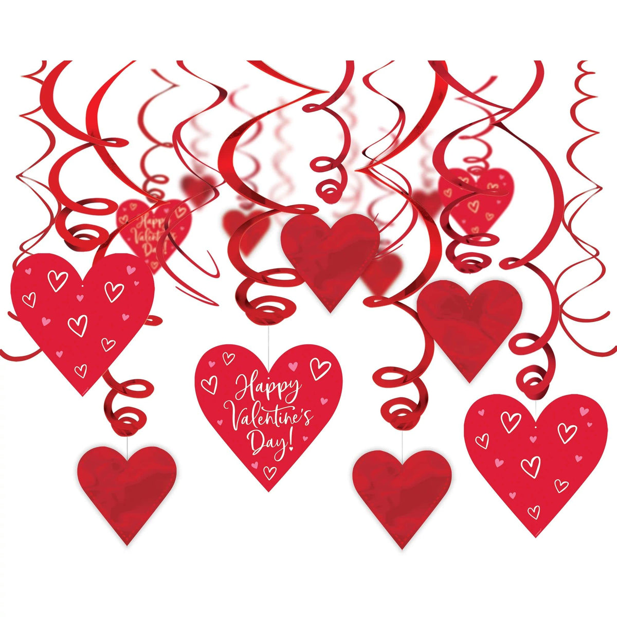 Valentine's Day Metallic Hanging Swirl Decorations, 30-pcs