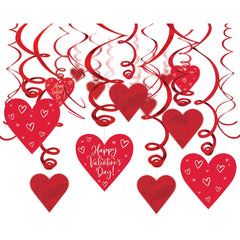 Valentine's Day Metallic Hanging Swirl Decorations, 30-pcs
