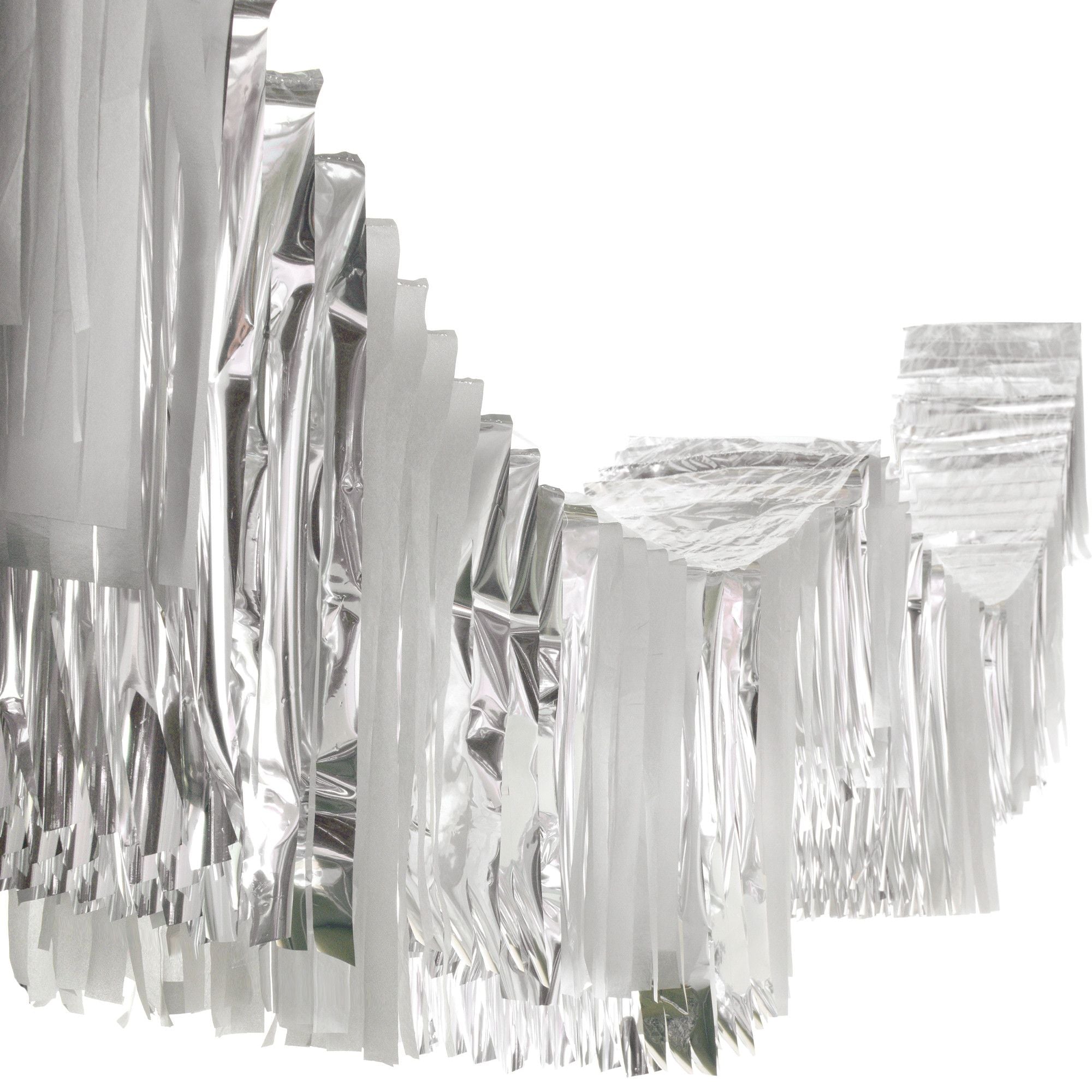 Accordion Fringe Foil & Tissue Ceiling Hanging Garland Banner, Silver, 12-ft
