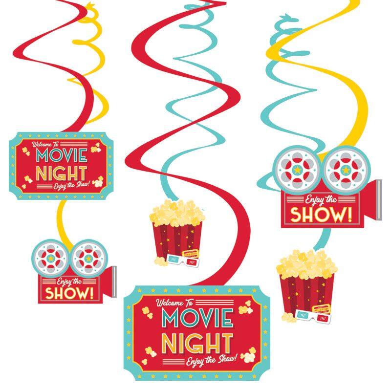 Movie Night Swirl Decorations, Red/Blue, 10-inch, 12-pk
