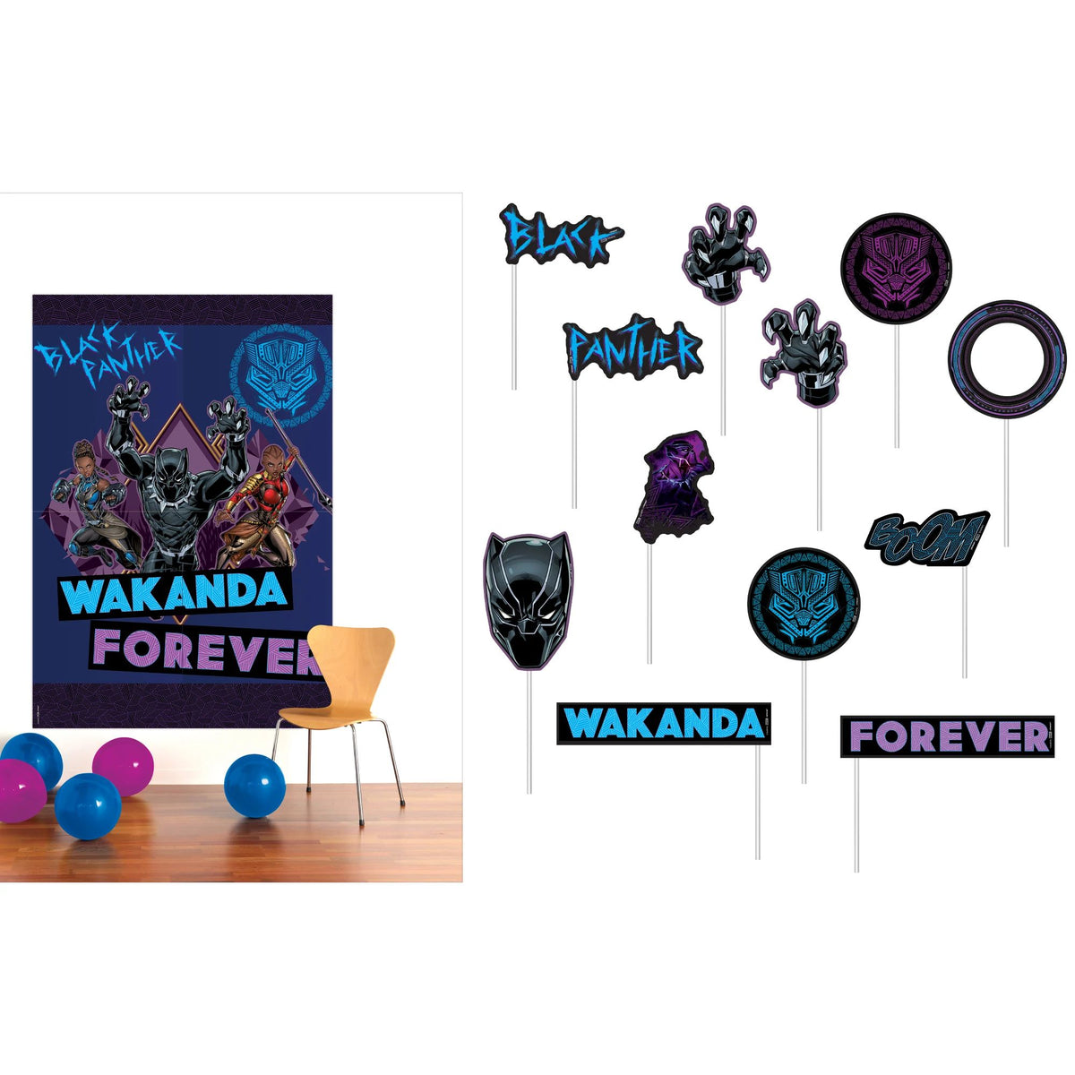 Marvel Black Panther Scene Setter & Photo Props, Blue/Purple, 14.5-inch, 16-pk