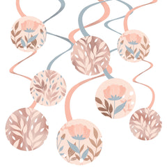Rose Gold Floral Swirl Hanging Decorations, 30-pcs