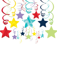 Rainbow Star Swirl Metallic Hanging Decorations, 30-pcs