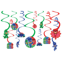 PJ Masks Swirl Hanging Decorations, Green/Blue/Red, 10-inch, 12-pk