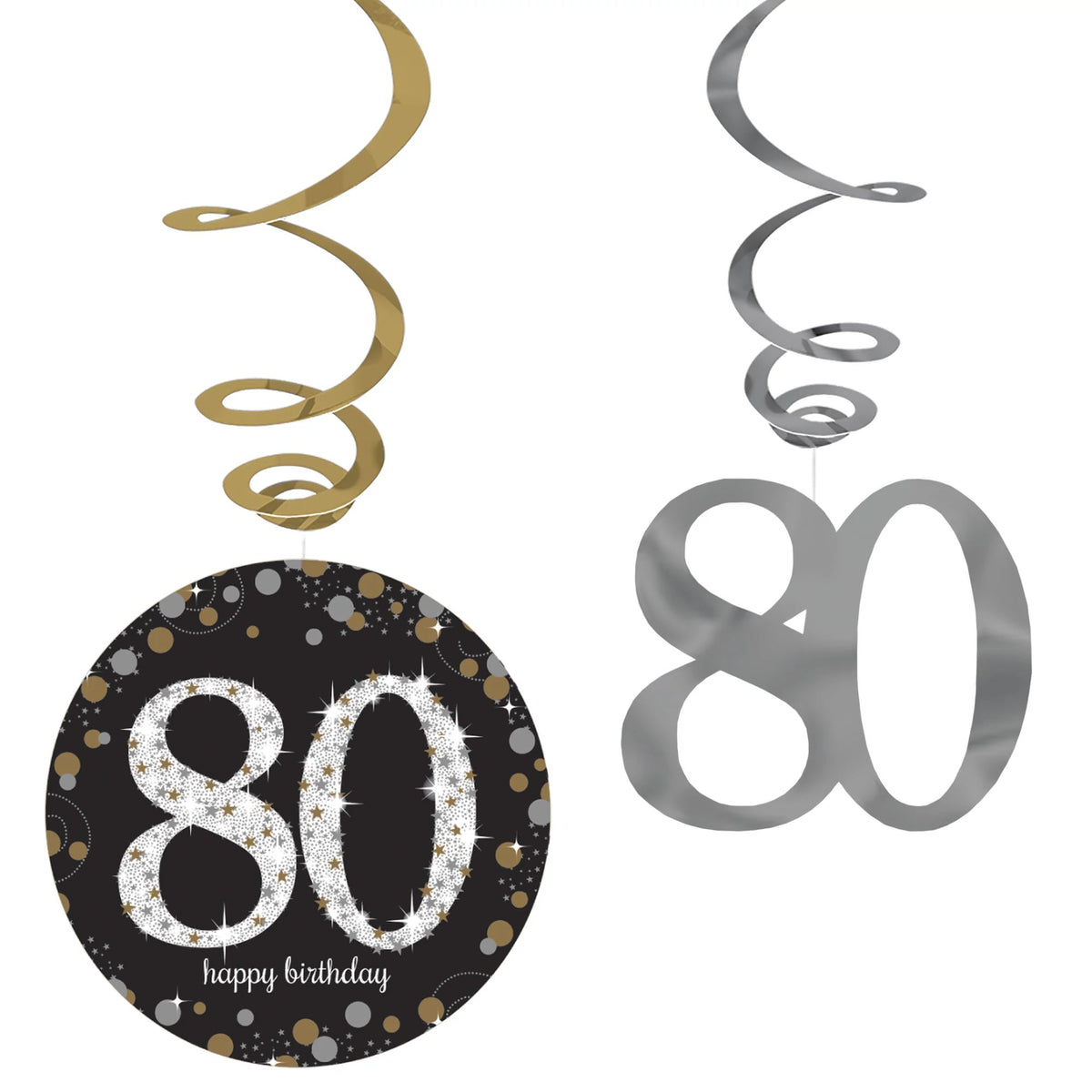 Sparkling Celebration 80th Birthday Swirl Decorations, 10 inch, 12-pk
