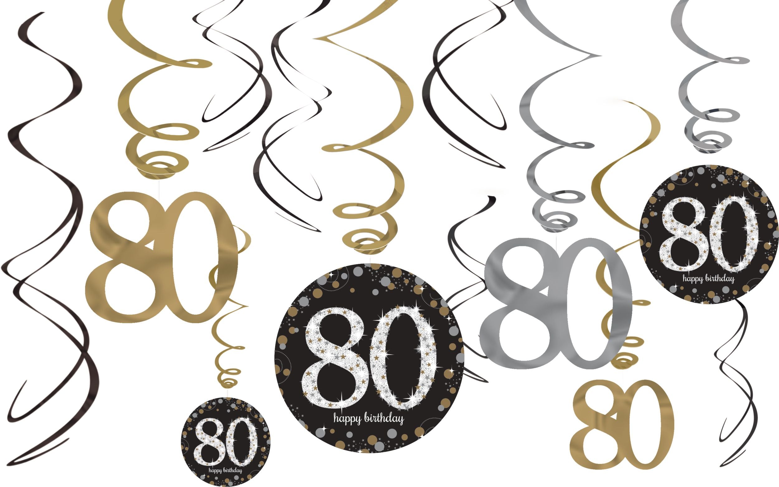 Sparkling Celebration 80th Birthday Swirl Decorations, 10 inch, 12-pk