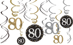 Sparkling Celebration 80th Birthday Swirl Decorations, 10 inch, 12-pk