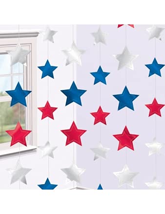Patriotic Metallic Star String Decoration, 6-pcs