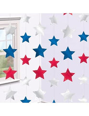 Patriotic Metallic Star String Decoration, 6-pcs