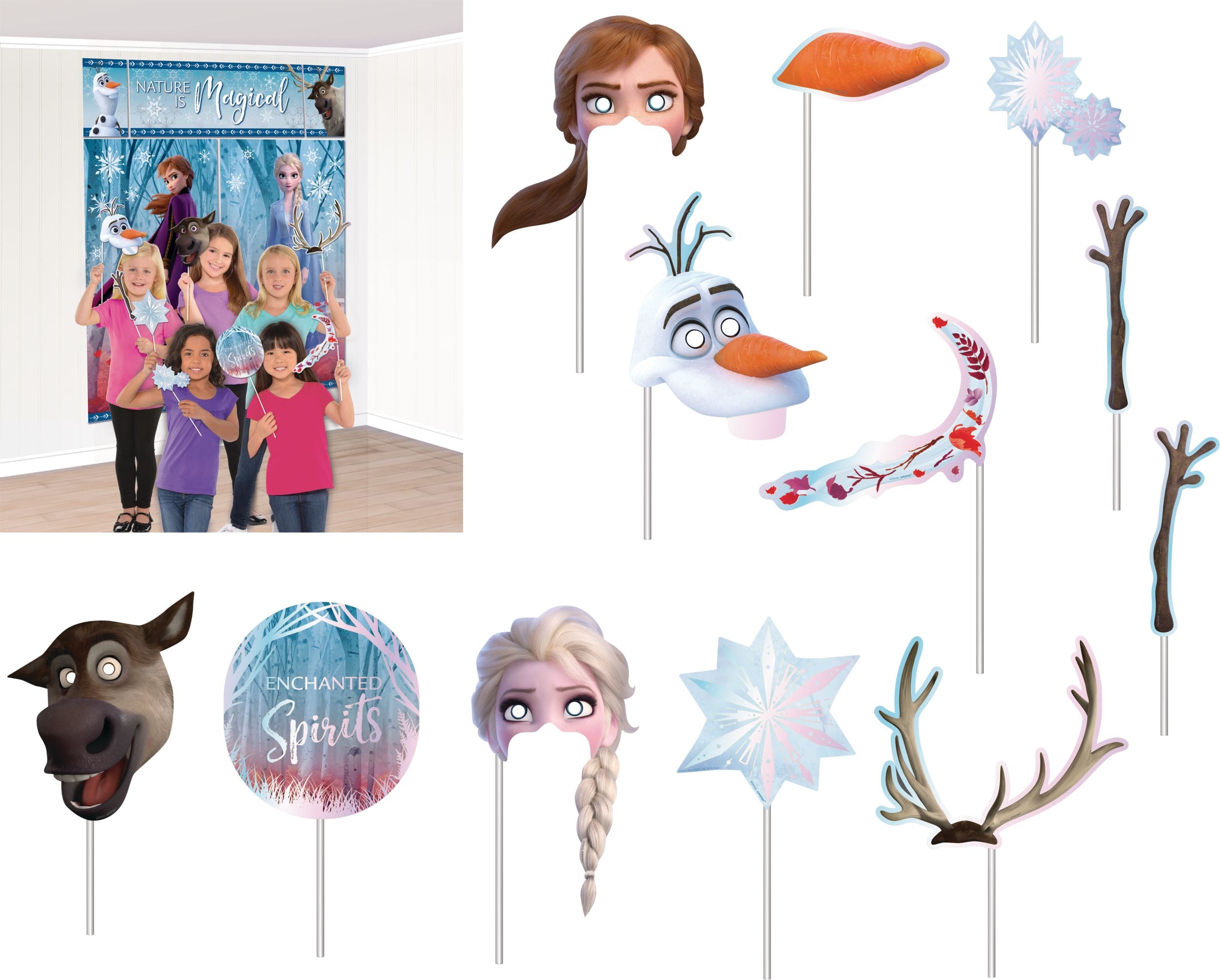 Disney Frozen Scene Setter with Photo Booth Props, Blue, 59-inch, 17-pk