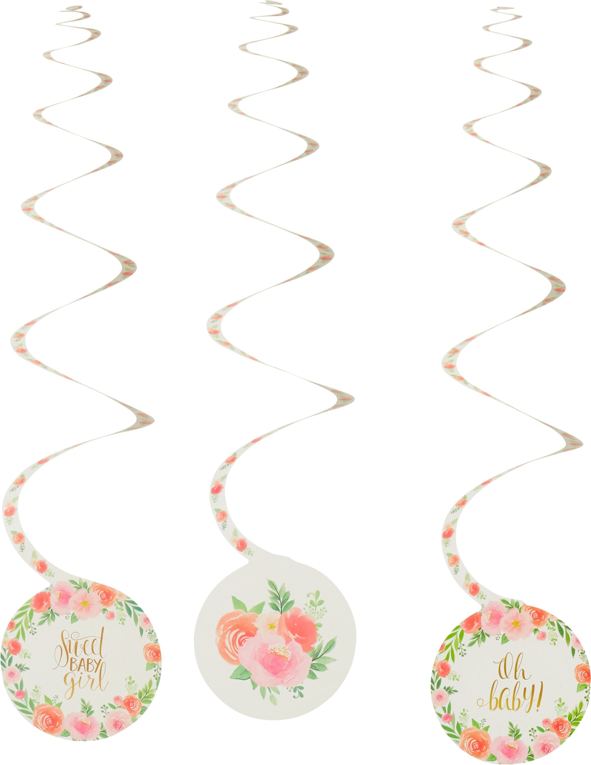 Floral Baby Swirl Decorations, Pink/White, 10-inch, 12-pk