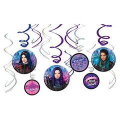 Disney Descendants Wickedly Cool Swirl Decorations, Purple/Pink, 10-inch, 12-pk