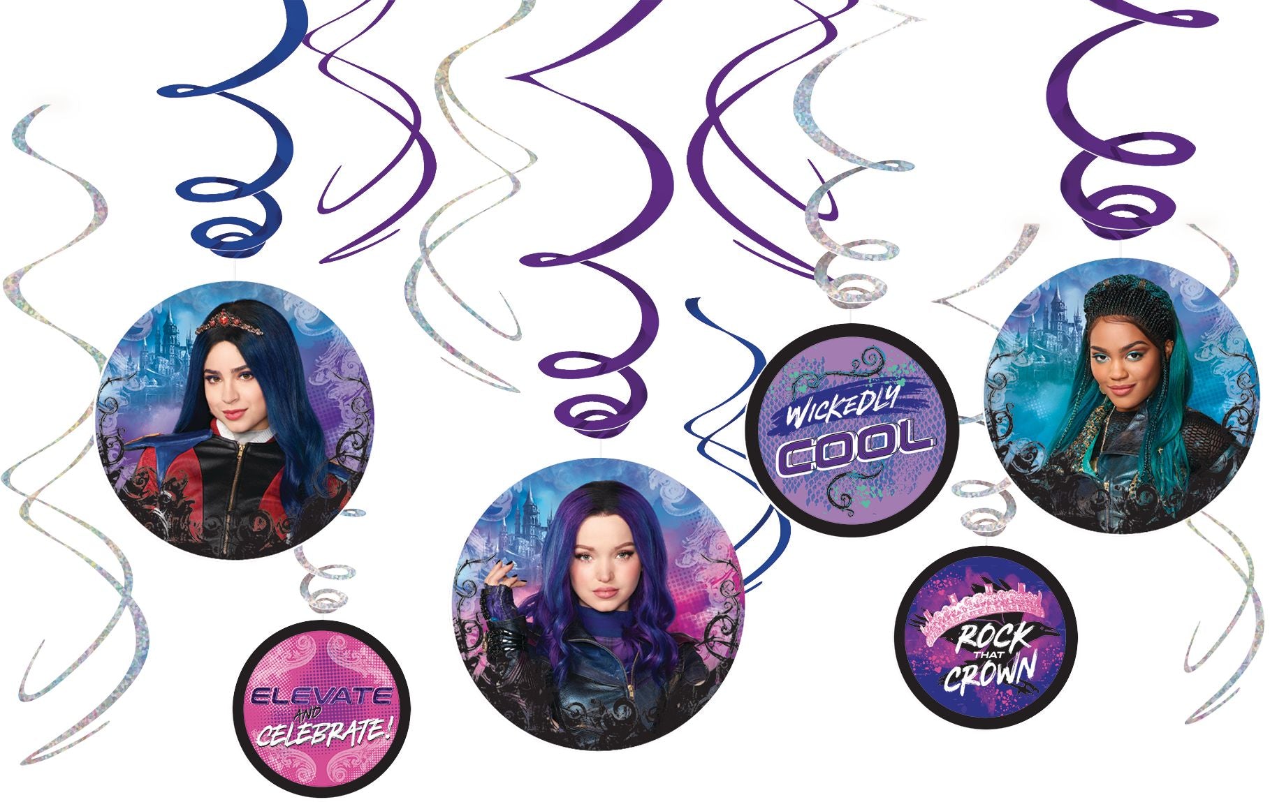 Disney Descendants Wickedly Cool Swirl Decorations, Purple/Pink, 10-inch, 12-pk