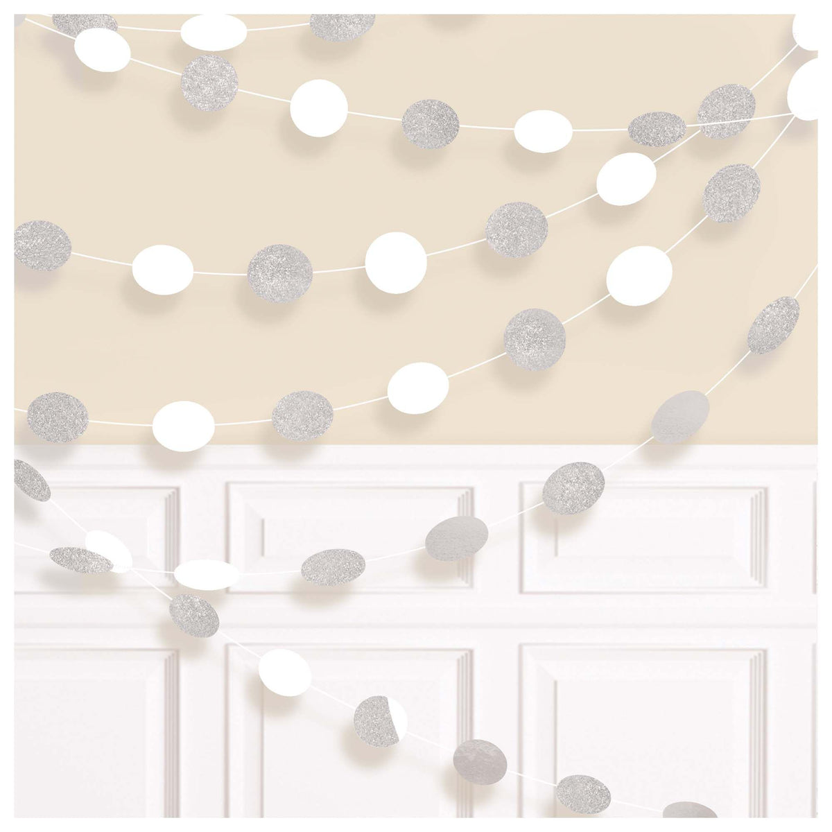 White Polka Dot String Decorations, 7-inch, 6-Pack