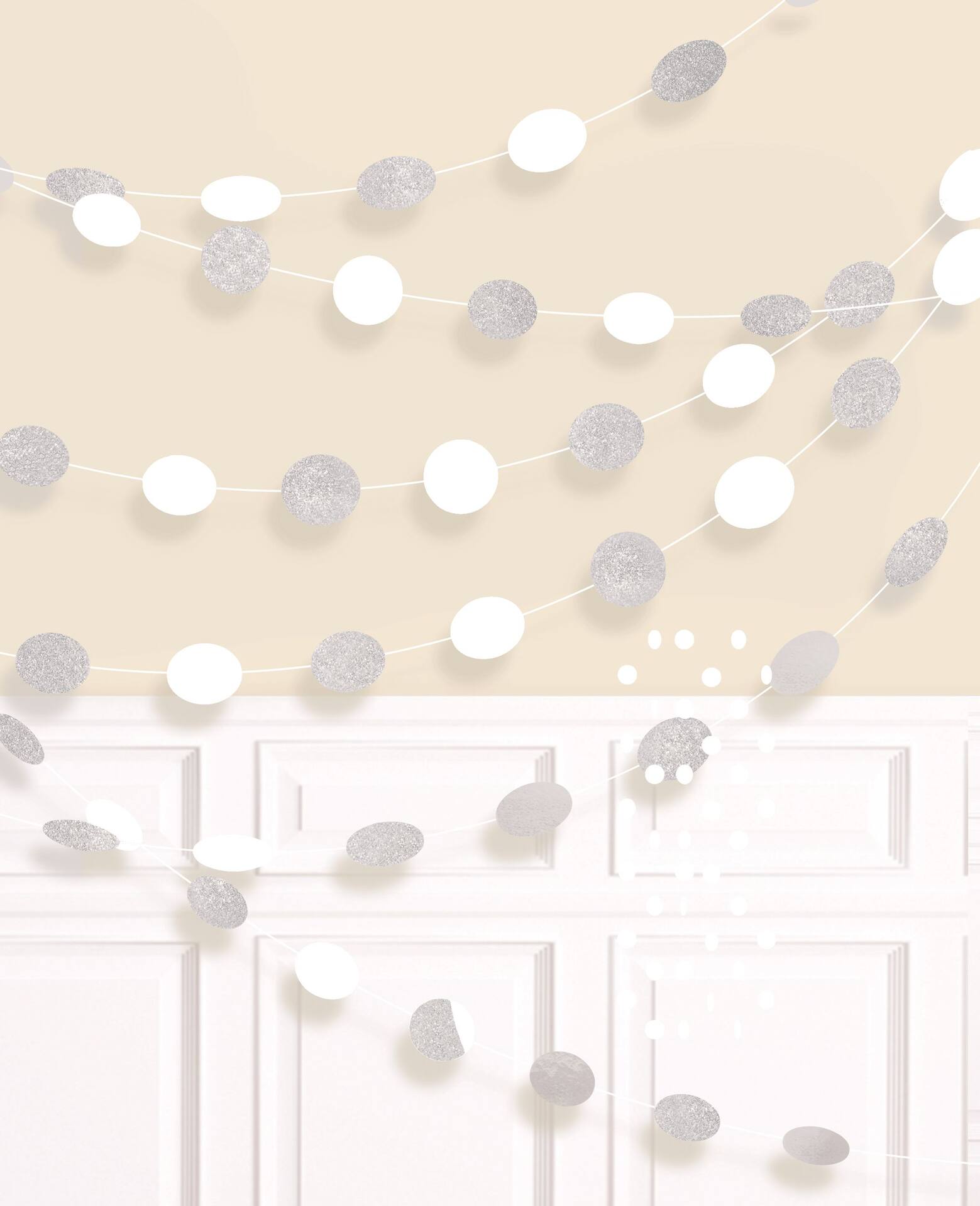 White Polka Dot String Decorations, 7-inch, 6-Pack