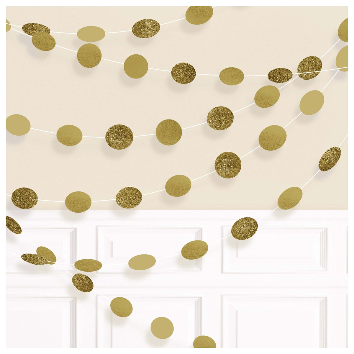 Gold Glitter Polka Dot String Decorations, 7-inch, 6-pack