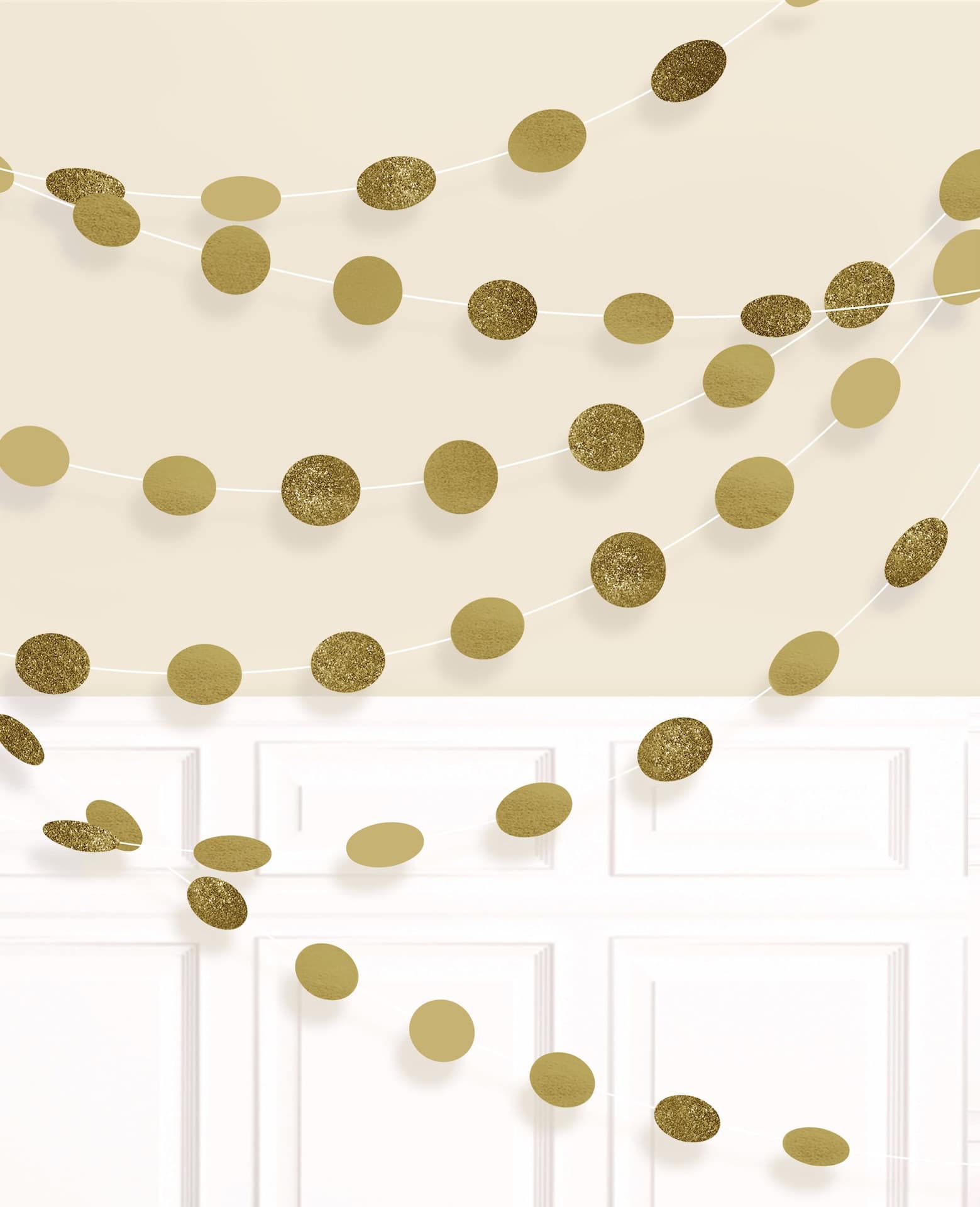 Gold Glitter Polka Dot String Decorations, 7-inch, 6-pack