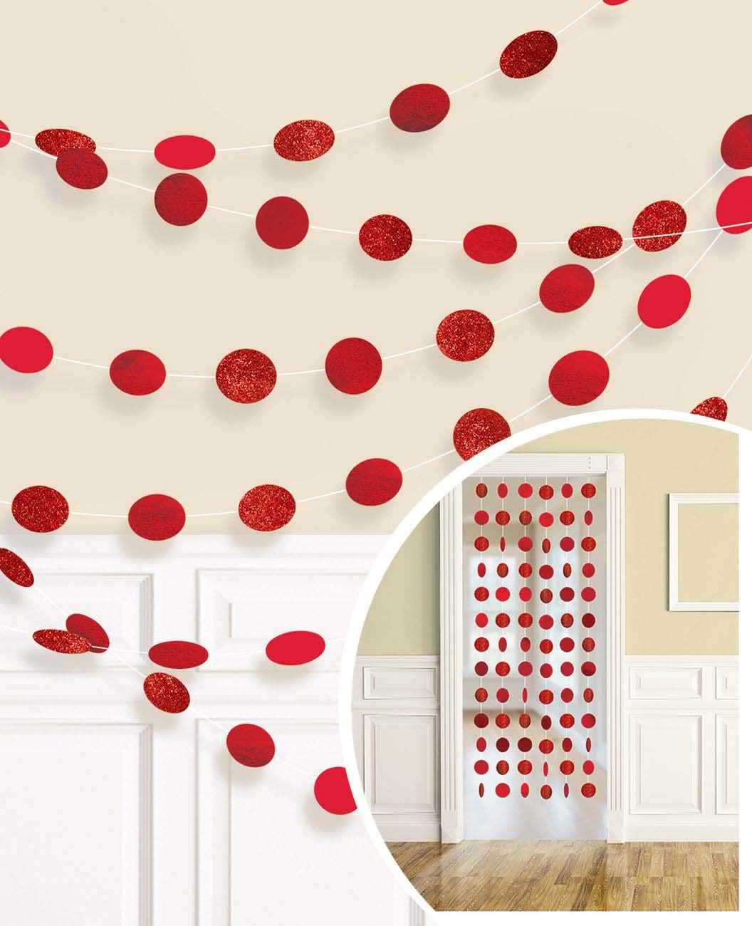Sparkling Red Glitter String Decorations, 6-pcs