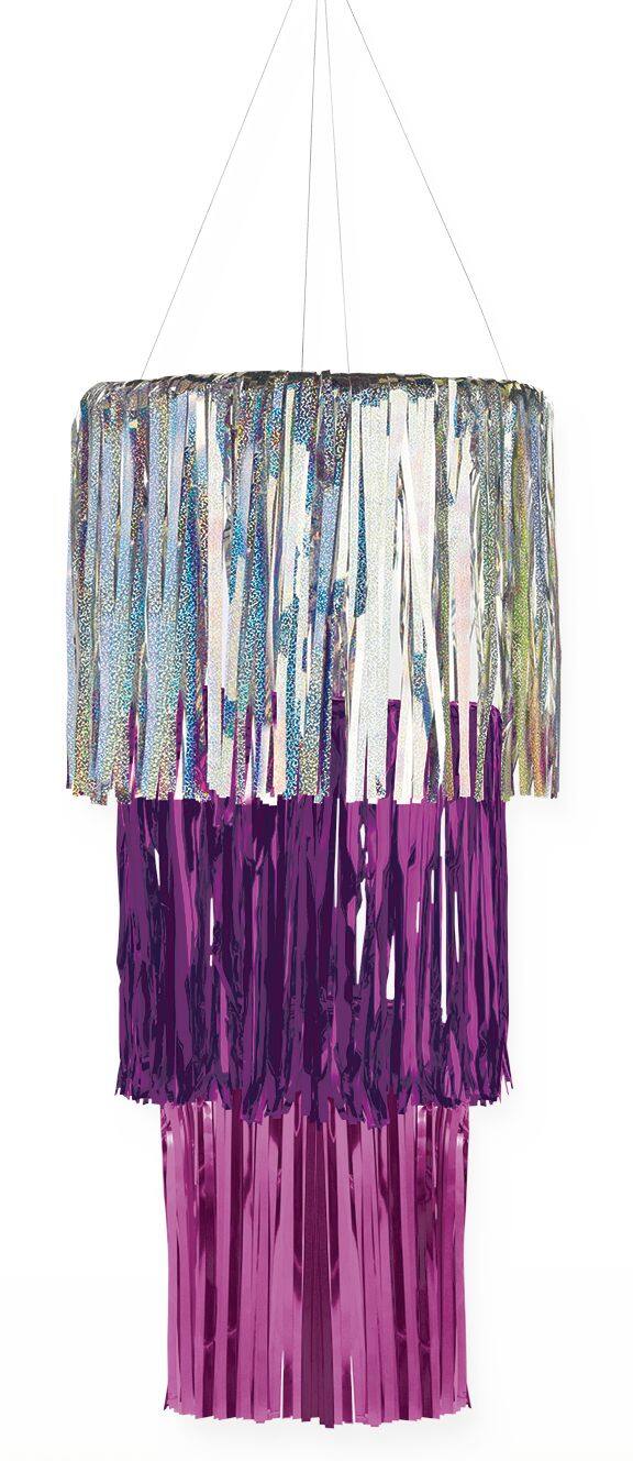 Sparkle Fringe String Chandelier Decorations, Silver/Purple, 38-inch