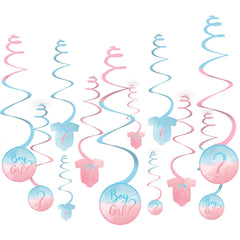 "Girl or Boy?" Swirl Hanging Decorations, Blue/Pink, 10-inch, 12-pk