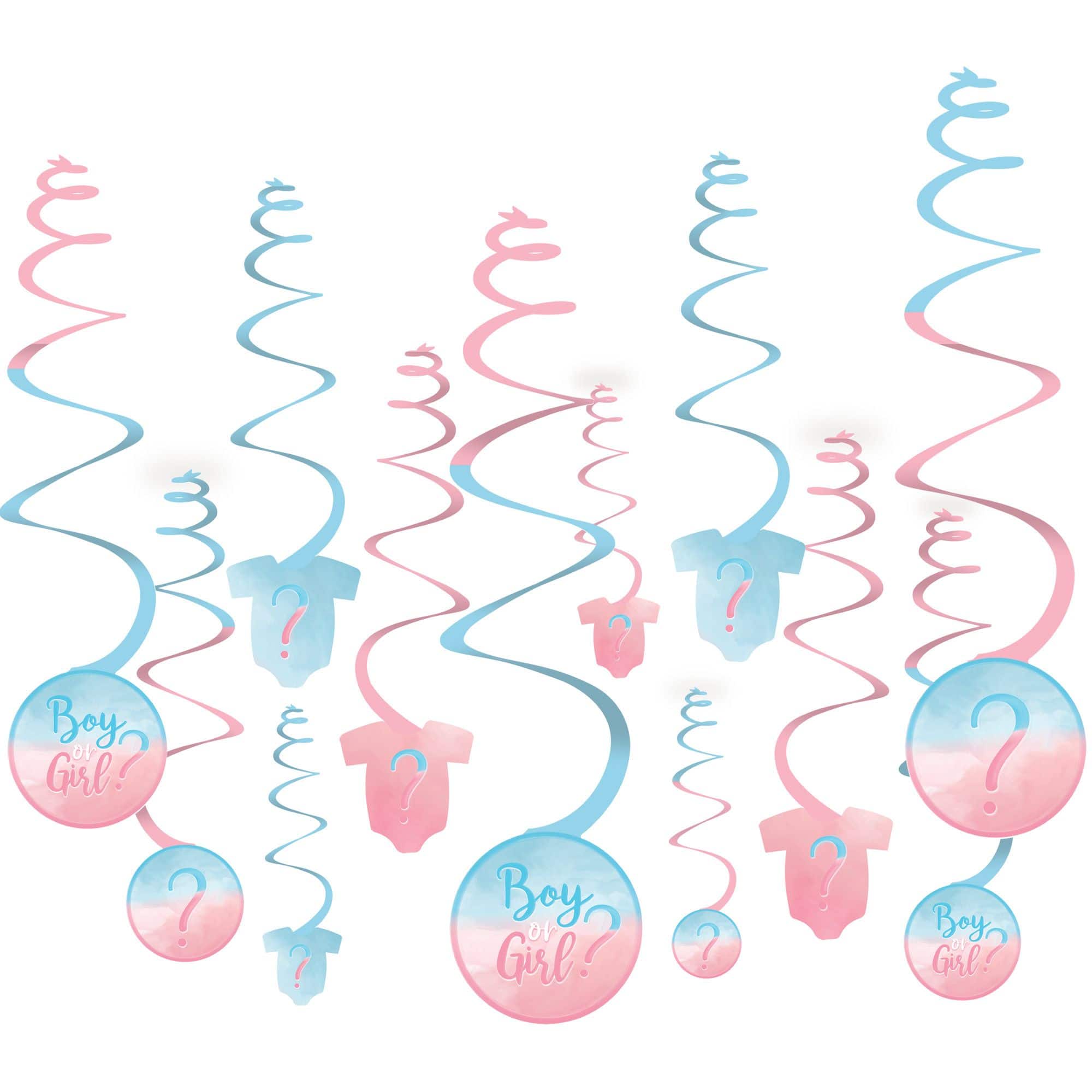 "Girl or Boy?" Swirl Hanging Decorations, Blue/Pink, 10-inch, 12-pk