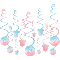 "Girl or Boy?" Swirl Hanging Decorations, Blue/Pink, 10-inch, 12-pk