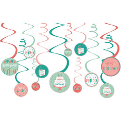 Happy Cake Day Birthday Swirl Decorations, Blue/Pink, 10-inch, 12-pk