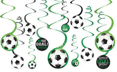 Soccer Swirl Hanging Decorations, Green/White, 10-inch, 12-pk