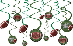 Football Touch Down Swirl Hanging Decorations, Green/Brown, 10-inch, 12-pk
