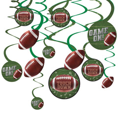 Football Touch Down Swirl Hanging Decorations, Green/Brown, 10-inch, 12-pk