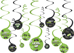 Level Up Swirl Hanging Decorations, Green/Black, 10-inch, 12-pk