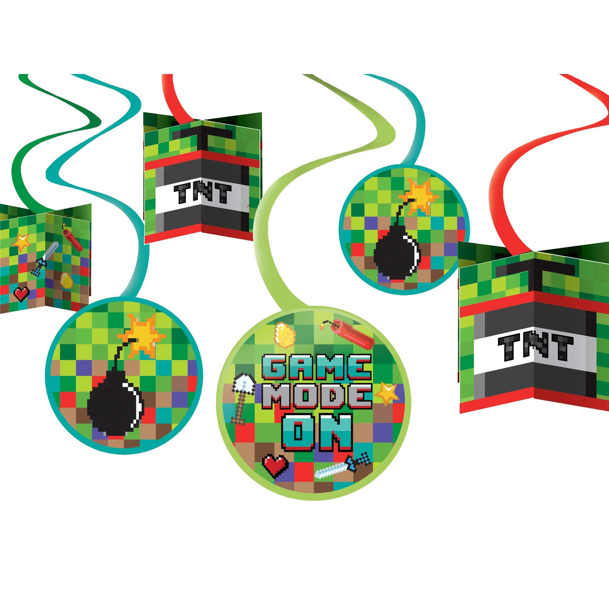 Game Mode Pixel Party Swirl Decorations, 12-pcs