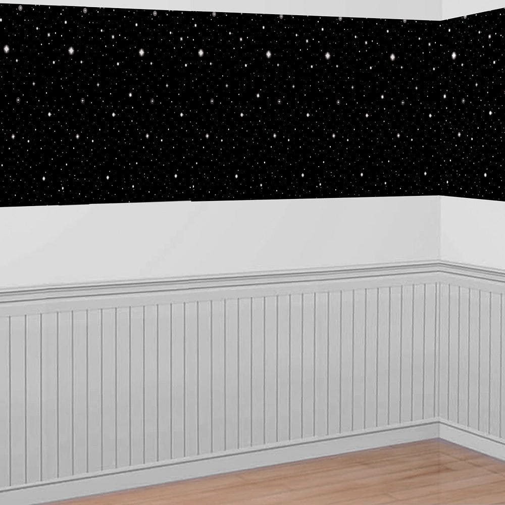 Plastic Scene Setter Room Roll, Black, Stars, 40-ft