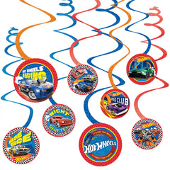 Hot Wheels Swirl Decorations, Blue/Orange, 10-inch, 12-pk