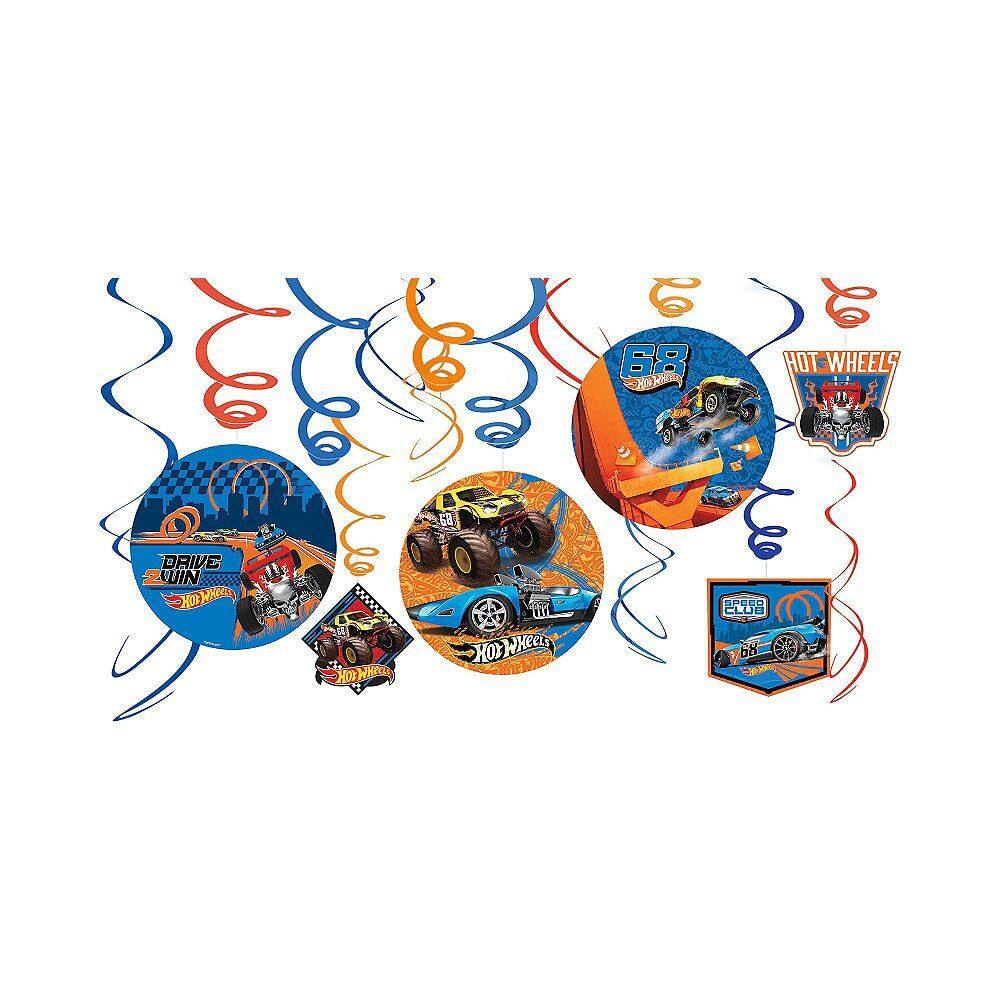 Hot Wheels Swirl Decorations, Blue/Orange, 10-inch, 12-pk