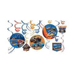 Hot Wheels Swirl Decorations, Blue/Orange, 10-inch, 12-pk