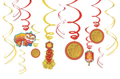 Lunar New Year Swirl Hanging Decorations, Red/Gold, 10 inch, 6-pk