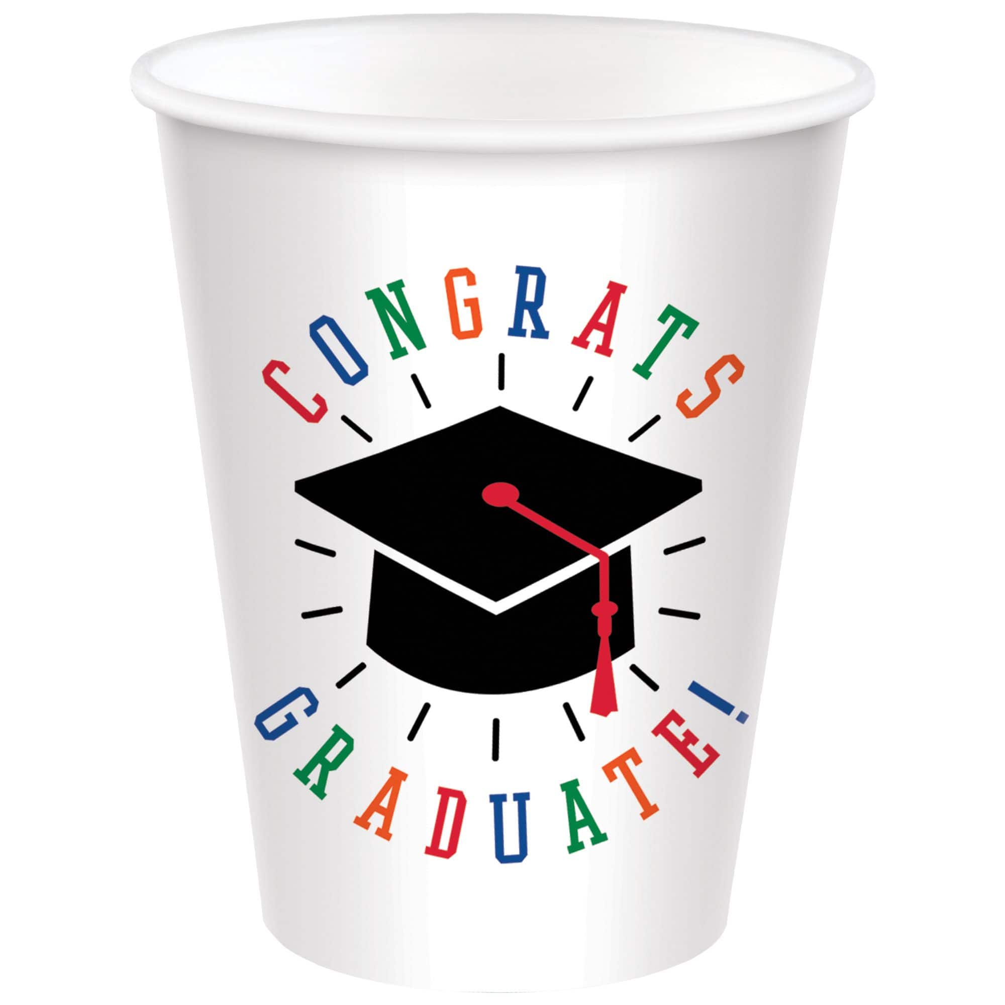 Congrats Graduate Paper Cups, Multi-Colored, 9-oz, 8-pk