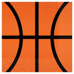 Basketball Beverage Napkins, Orange, 5 inch, 36-pk