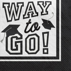 "Way to Go" Beverage Napkins, White, 5 inch, 40-pk, Graduation
