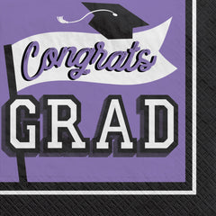 "Congrats Grad!" Lunch Napkins, Purple, 6.5-inch, 40-pk