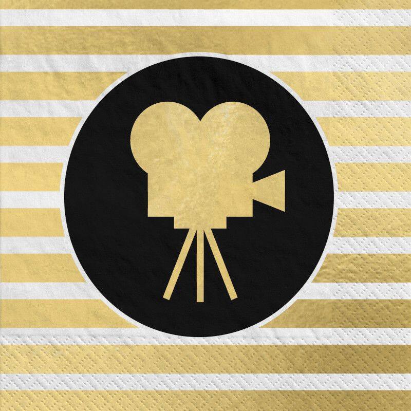 Awards Night Square Lunch Napkins, Gold/Black Striped, 6.5-inch, 40-pk