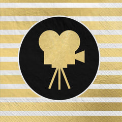Awards Night Square Lunch Napkins, Gold/Black Striped, 6.5-inch, 40-pk