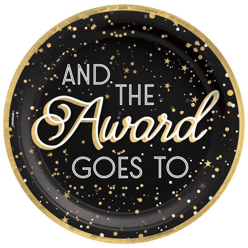 Awards Night "And the Award Goes To" Dinner Paper Plates, Gold/Black, 10-inch, 8-pk