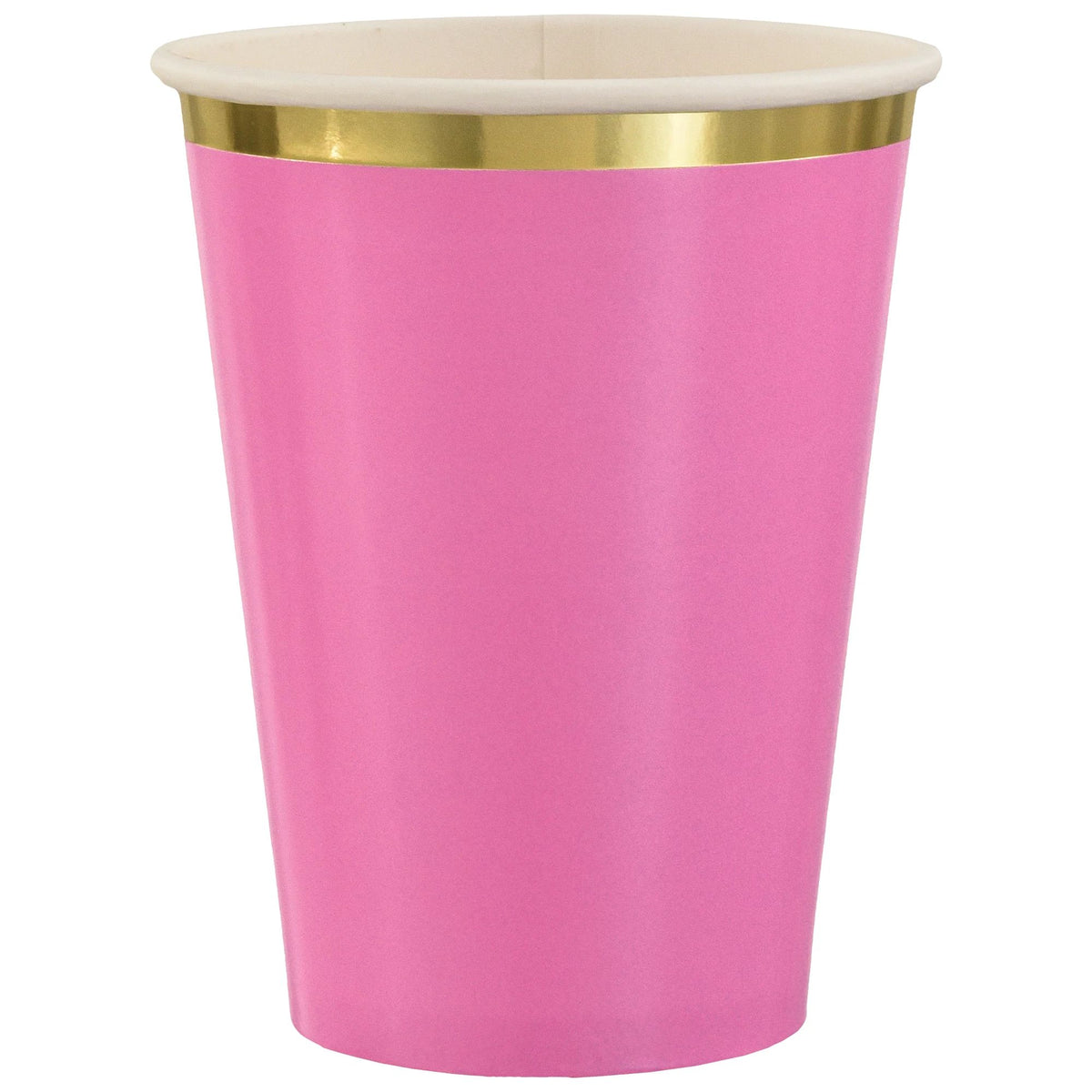 Bright Pink Paper Cups with Gold Trim - 12oz, 8-pk